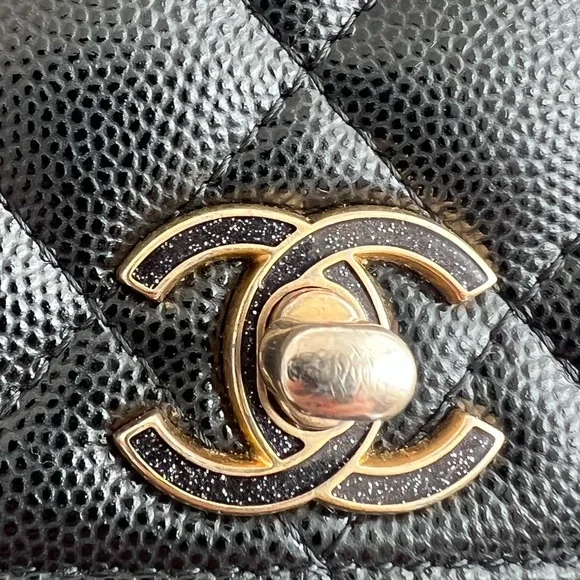 CHANEL Black Caviar Wallet with Gold Chain & Charms - Picture 3 of 12